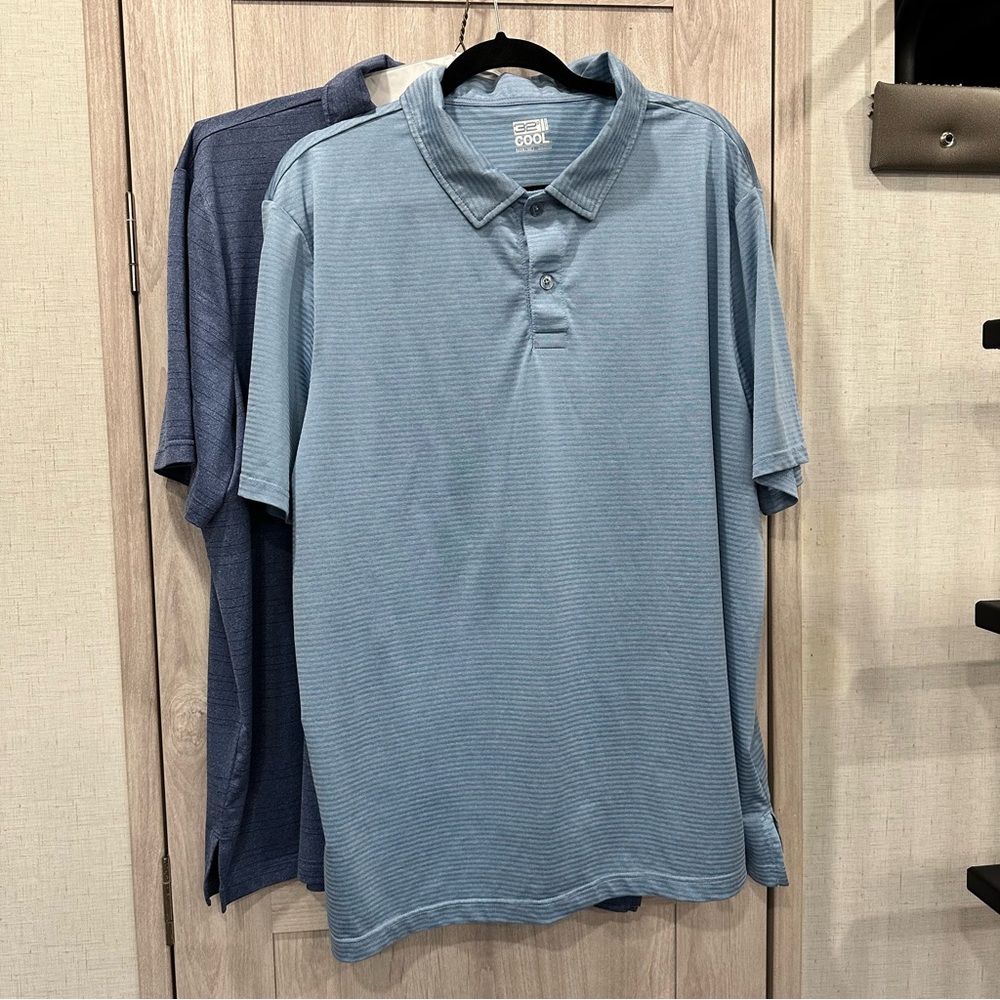 32 Degrees COOL Men’s XXL Blue Polo Short Sleeve Shirts Bundle of 2 Golf Active
